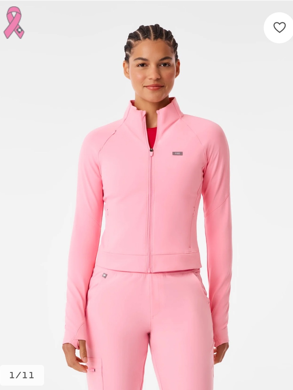 Figs Pink Full-Zip ContourKnit Cropped Scrub Jacket